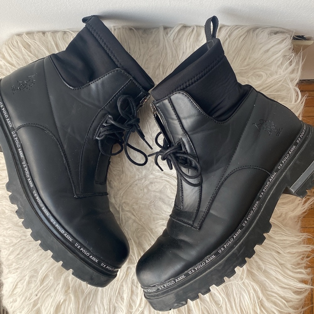 USPA Black Vegan Leather Boots
